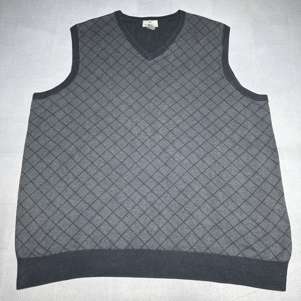 Oak Hill Sweater Vest Mens 4XLT Gray Checkered‎ Cotton Knit V-Neck Big & Tall